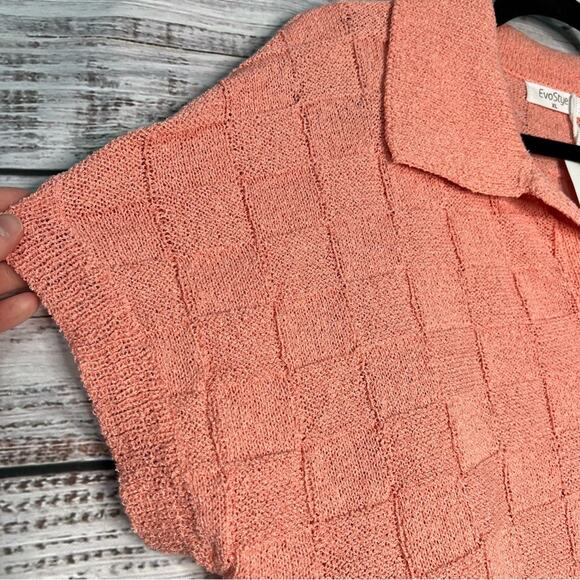 EvoStyle XL Knit Short Sleeve V Neck Short Sleeve Sweater Textured NEW - Picture 4 of 9